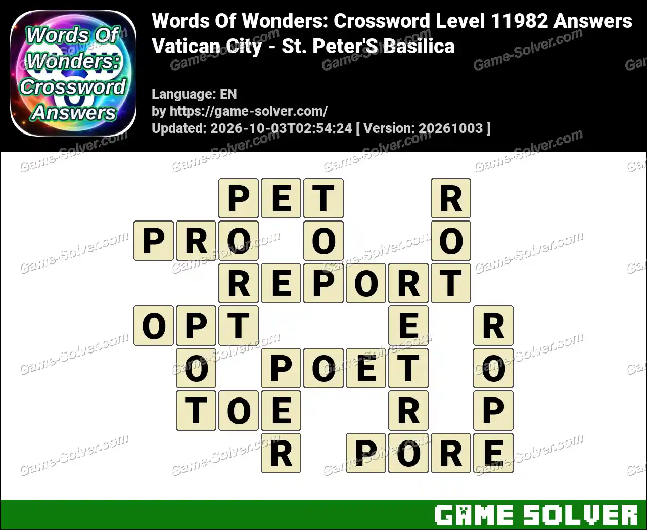Words Of Wonders: Crossword Level 11982 Answers – Vatican City – St. Peter’S Basilica